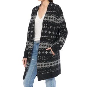 NWT 360 Sweater Sydnie Printed Black and Gray Open Front Wool Blend Cardigan